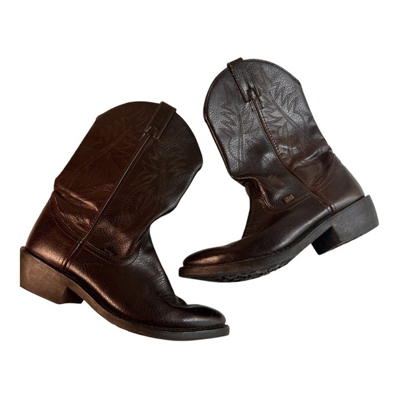 Justin Western Cowboy Boots Men's Size 10D–Dark Brown Grain Leather, Pointed Toe - Picture 2 of 16